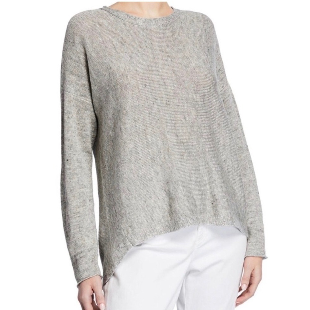 Eileen Fisher Sweater Women S Gray Organic Linen Cotton Slub Hi Low Knit